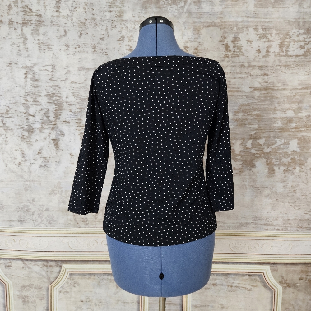 Louie et Lucie Black Polka Dot Top M Boatneck 3/4 Sleeve Rockabilly Retro Pinup - Picture 4 of 8